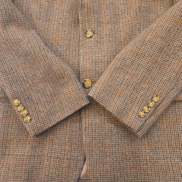Vintage LambsWool Plaid Tweed Preppy Blazer Sports Jacket Brown Size 44 - Picture 4 of 16